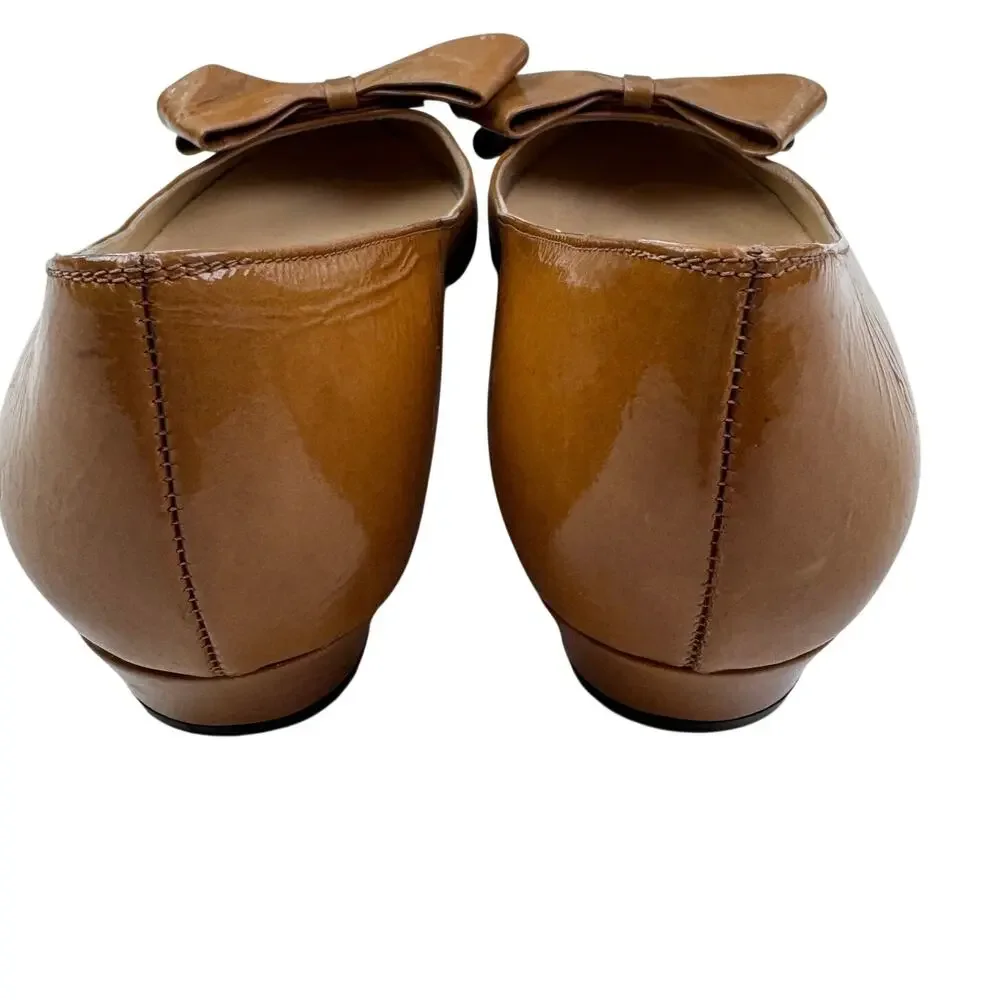 Butter Made In Italy Bow Detail Preppy Dressy Caramel Patent Shoes Women's 7